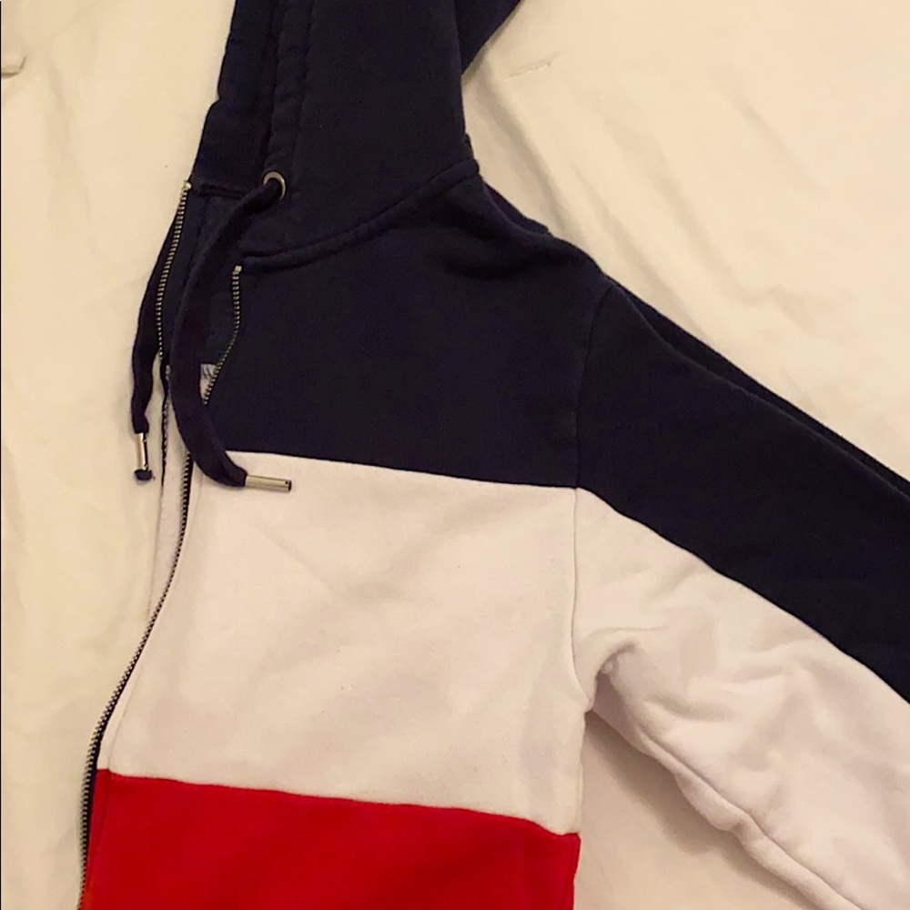 H&M Navy, White, and Red Zip Up